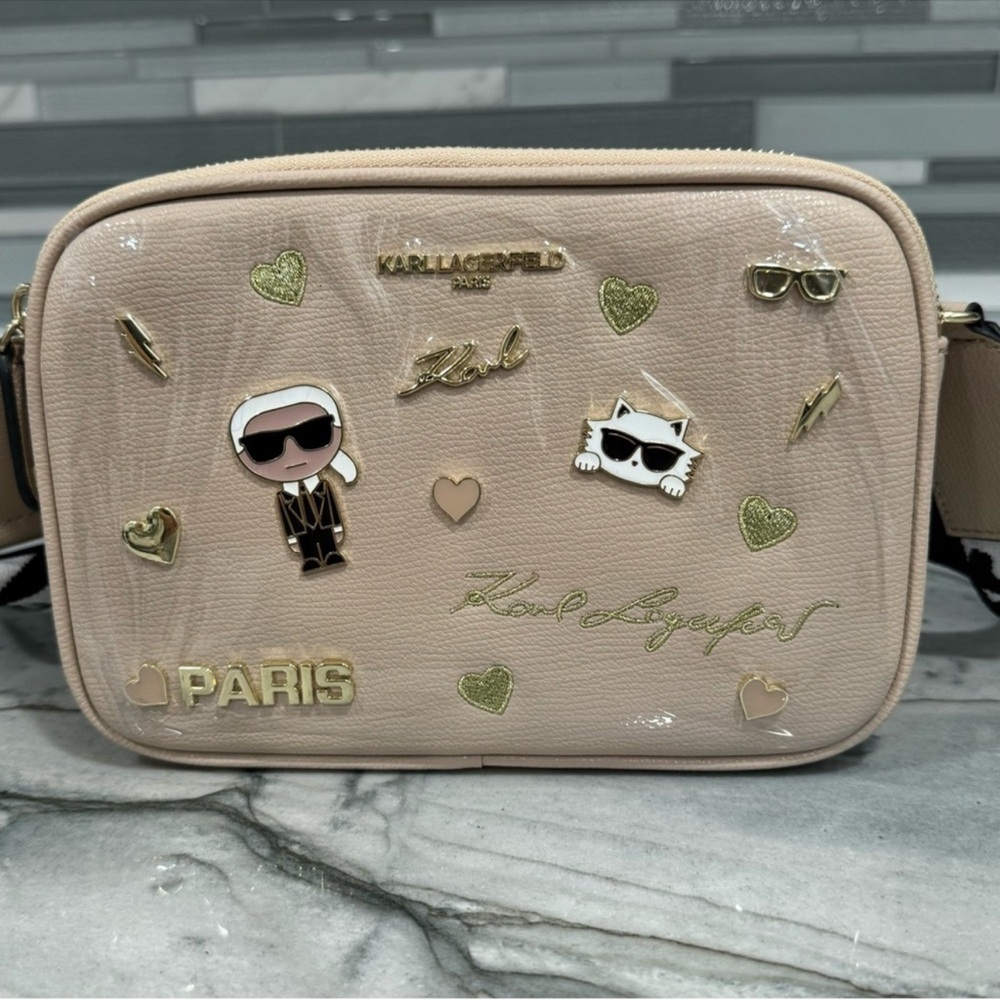 Karl Lagerfeld Blush Beige Paris Patch Crossbody Bag